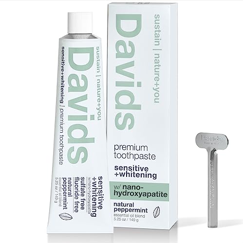 Davids Fluoride Free Nano Hydroxyapatite Toothpaste for Remineralizing Enamel & Sensitive Relief, Whitening, Antiplaque, SLS Free, Natural Peppermint, 5.25oz, Made in USA-UPStoxs