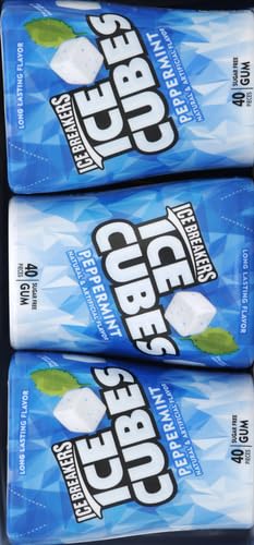 ICE BREAKERS Ice Cubes Peppermint Sugar Free Chewing Gum Bottles, 3.24 oz (6 Count, 40 Pieces)-UPStoxs