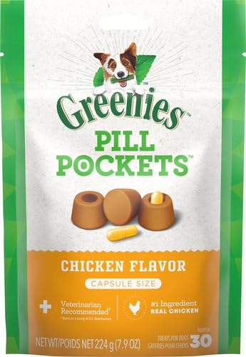 Greenies Pill Pockets for Dogs Capsule Size Natural Soft Dog Treats, Chicken Flavor, 7.9 oz. Pack (30 Treats)-UPStoxs