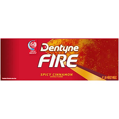 Dentyne Fire Spicy Cinnamon Sugar Free Gum, Pack of 9 (144 Total Pieces)-UPStoxs