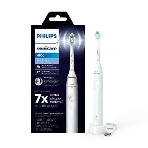 Philips Sonicare 4100 Power Toothbrush, Rechargeable Electric Toothbrush with Pressure Sensor, White HX3681/23-UPStoxs