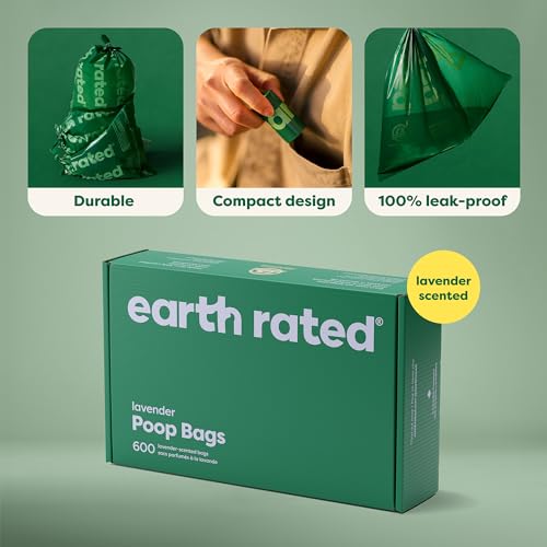 Earth Rated Dog Poop Bags Value Pack, Leak-Proof and Extra-Thick Pet Waste Bags for Big and Small Dogs, Refill Rolls, Lavender Scented, 600 Count-UPStoxs