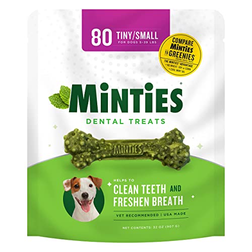 Minties Dental Chews for Dogs, 80 Count, Vet-Recommended Mint-Flavored Dental Treats for Tiny/Small Dogs 5-24 lbs, Dental Bones Clean Teeth, Fight Bad Breath, and Removes Plaque and Tartar-UPStoxs