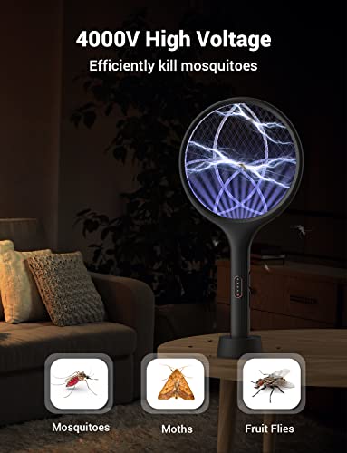 YISSVIC Electric Fly Swatter 4000V Bug Zapper Racket Dual Modes Mosquito Killer with Purple Mosquito Light Rechargeable for Indoor Home Office Backyard Patio Camping-UPStoxs