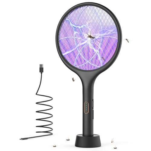 YISSVIC Electric Fly Swatter 4000V Bug Zapper Racket Dual Modes Mosquito Killer with Purple Mosquito Light Rechargeable for Indoor Home Office Backyard Patio Camping-UPStoxs