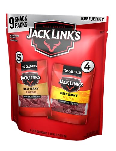 Jack Link's Beef Jerky Variety - Includes Original and Teriyaki Flavors, On the Go Snacks, 13g of Protein Per Serving, 9 Count of 1.25 Oz Bags (Pack of 1)-UPStoxs