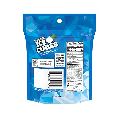 ICE BREAKERS Ice Cubes Peppermint Sugar Free Chewing Gum Pouch, 8.11 oz (100 Pieces)-UPStoxs