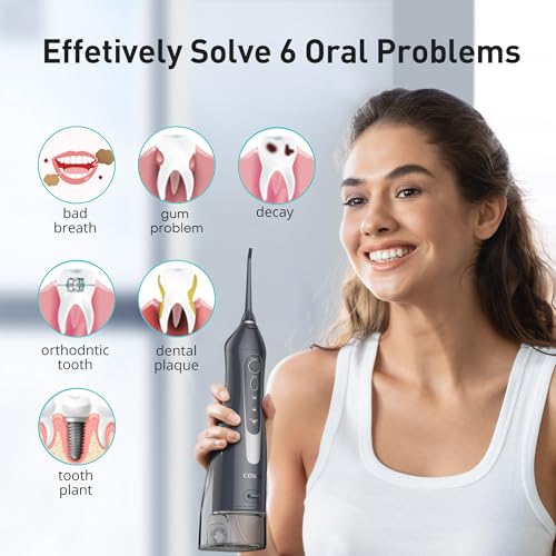 COSLUS Water Dental Flosser Teeth Pick: Portable Cordless Oral Irrigator 300ML Rechargeable Travel Irrigation Cleaner IPX7 Waterproof Electric Flossing Machine for Teeth Cleaning F5020E Grey-UPStoxs