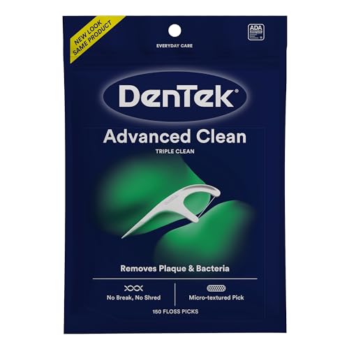 DenTek Triple Clean Advanced Clean Floss Picks, No Break & No Shred Floss, 150 Count, (Packaging May Vary)-UPStoxs