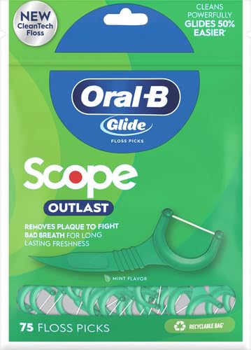 Oral-B Glide Complete with Scope Outlast Mint Flavor Floss Picks 75 Count-UPStoxs