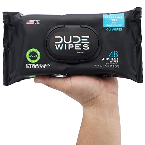 DUDE Wipes - Flushable Wipes - 3 Pack, 144 Wipes - Unscented Extra-Large Adult Wet Wipes - Vitamin-E & Aloe - Septic and Sewer Safe-UPStoxs