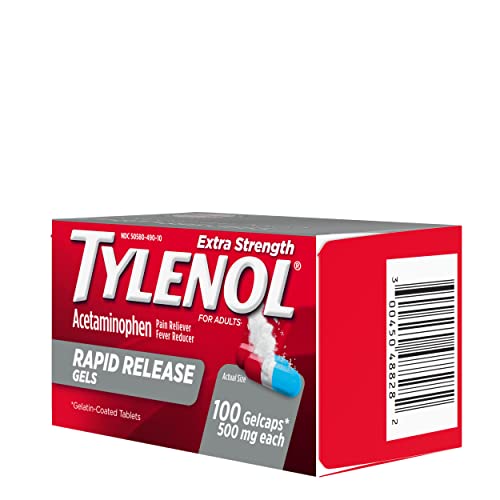 Tylenol Extra Strength Acetaminophen Rapid Release Gels, Pain Reliever & Fever Reducer, 100 ct-UPStoxs