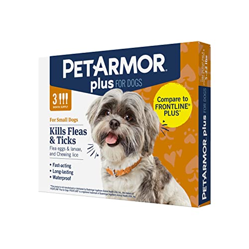 PetArmor Plus Flea and Tick Prevention for Dogs, Dog Flea and Tick Treatment, 3 Doses, Waterproof Topical, Fast Acting, Small Dogs (5-22 lbs)-UPStoxs