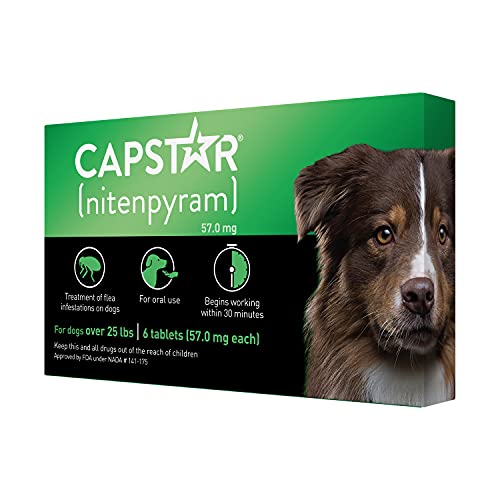 Capstar (nitenpyram) for Dogs, Fast-Acting Oral Flea Treatment for Dogs over 25+ lbs, Vet-Recommended Flea Medication Tablets Start Killing Fleas in 30 Minutes, 6 Doses-UPStoxs