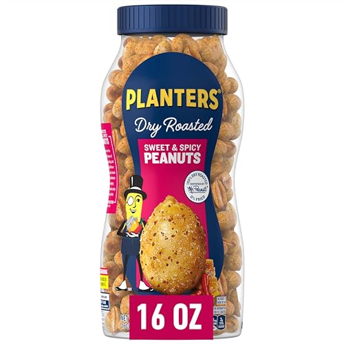 PLANTERS Sweet and Spicy Peanuts, Party Snacks, Plant-Based Protein, After School Snack, Quick Snacks for Adults, Sweet and Salty Snack Nuts, Pantry Staple, Honey Roasted Peanut, Kosher, 16oz Jar-UPStoxs