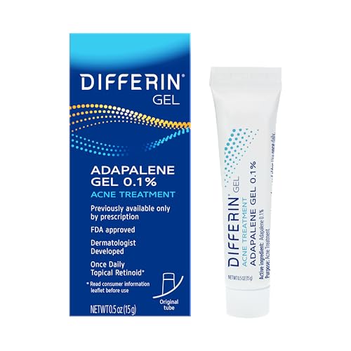 Differin Acne Treatment Gel, 30 Day Supply, Retinoid Treatment for Face with 0.1% Adapalene, Gentle Skin Care for Acne Prone Sensitive Skin, 15g Tube (Packaging May Vary)-UPStoxs