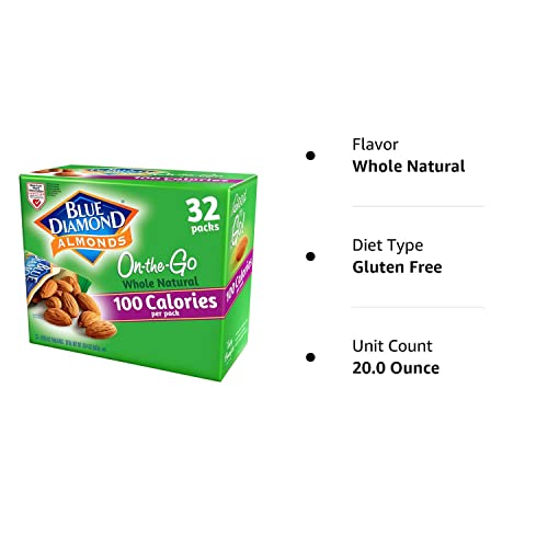 Blue Diamond Almonds Whole Natural Raw Snack Nuts, 100 Calorie Travel Bags, 32 count-UPStoxs