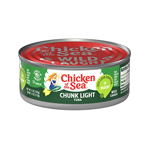 Chicken of the Sea Chunk Light Tuna in Water, Wild Caught Tuna, 25% Less Sodium, 5-Ounce Cans (Pack of 24)-UPStoxs