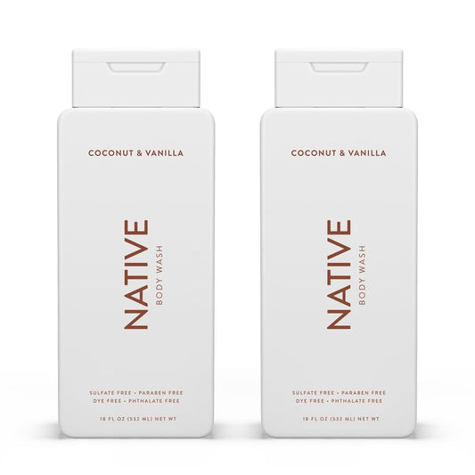 Native Body Wash Contains Naturally Derived Ingredients | For Women & Men, Sulfate, Paraben, & Dye Free Leaving Skin Soft and Hydrated | Coconut & Vanilla 18 oz - 2 Pk-UPStoxs