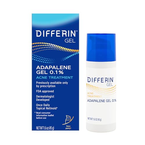 Differin Acne Treatment Gel, 90 Day Supply, Retinoid Treatment for Face with 0.1% Adapalene, Gentle Skin Care for Acne Prone Sensitive Skin, 45g Pump (Packaging May Vary)-UPStoxs