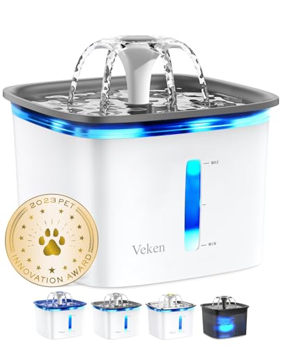 Veken 95oz/2.8L Pet Fountain, Automatic Cat Water Fountain Dog Water Dispenser with Replacement Filters for Cats, Dogs, Multiple Pets (Grey, Plastic)-UPStoxs