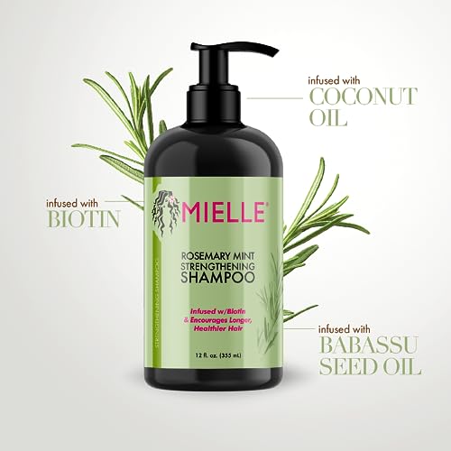 Mielle Organics Rosemary Mint Strengthening Shampoo Infused with Biotin, Cleanses and Helps Strengthen Weak and Brittle Hair, 12 Ounces-UPStoxs