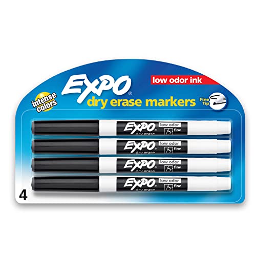 EXPO Low Odor Dry Erase Markers, Fine Tip, Black 4 Count-UPStoxs