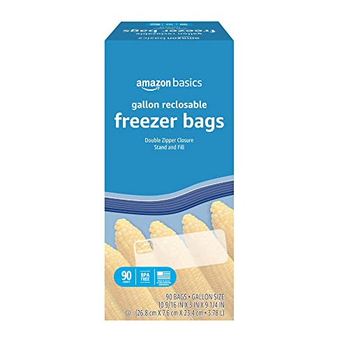 Amazon Basics Freezer Gallon Bags, Stand & Fill Base, 90 Count-UPStoxs