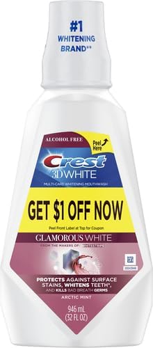 Crest 3D White Glamorous White Alcohol-Free Whitening Mouthwash, Arctic Mint, 32 fl. oz., 2 pk.