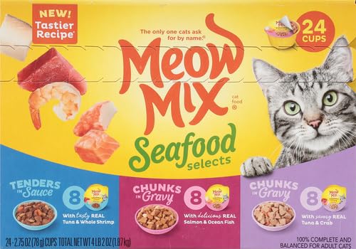 Meow Mix Seafood Selects Wet Cat Food Variety Pack, 2.75 Ounce (Pack of 24)-UPStoxs