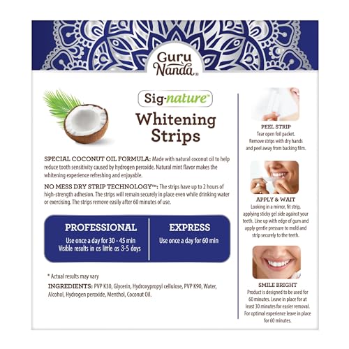 GuruNanda Teeth Whitening Strips, 7 Day Treatments, Enamel-Safe Teeth Whitening for Sensitive Teeth, Non-Slip, Dry Strip Technology-UPStoxs