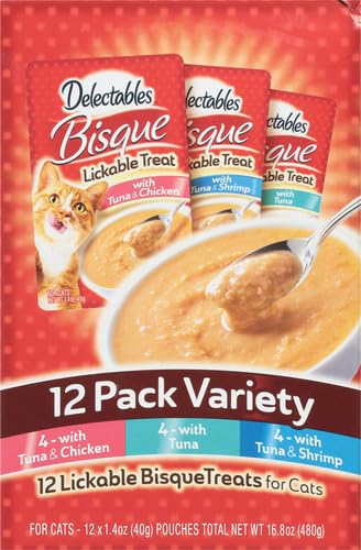 Delectables Bisque Lickable Wet Cat Treats - Chicken, Tuna & Shrimp, 12 count-UPStoxs