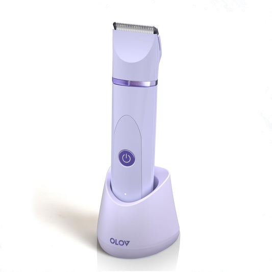 OLOV Bikini Trimmer for Women - Wet/Dry Electric Body Shaver Groomer, Replaceable Ceramic Blade Heads, Face Hair Remover Head & USB Recharge Dock, Waterproof Hygiene Razor, Purple-UPStoxs