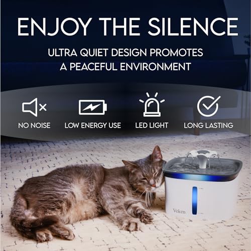 Veken 95oz/2.8L Pet Fountain, Automatic Cat Water Fountain Dog Water Dispenser with Replacement Filters for Cats, Dogs, Multiple Pets (Grey, Plastic)-UPStoxs