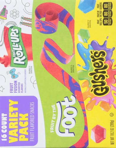 Fruit Roll-Ups, Fruit by the Foot, Gushers, Snacks Variety Pack, 16 ct-UPStoxs