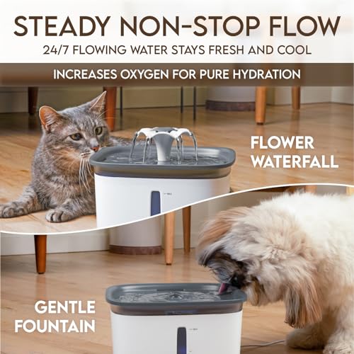 Veken 95oz/2.8L Pet Fountain, Automatic Cat Water Fountain Dog Water Dispenser with Replacement Filters for Cats, Dogs, Multiple Pets (Grey, Plastic)-UPStoxs