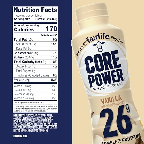 Core Power Fairlife 26g Protein Milk Shakes, Ready To Drink for Workout Recovery Liquid, Vanilla, 14 Fl Oz Bottle, kosher (Pack of 12)-UPStoxs