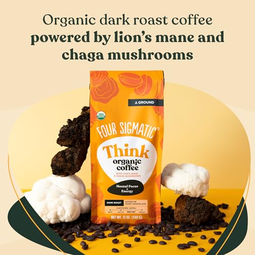 Four Sigmatic Think Mushroom Coffee | Organic Ground Coffee with Lion's Mane Mushroom and Chaga Mushroom | Nootropic Mushroom Coffee for Better Focus and Immune Support | 12oz Bag-UPStoxs