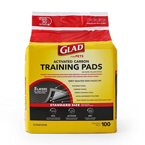 Glad for Pets Black Charcoal Puppy Pads - Super Absorbent Disposable Dog Pee Pads, Potty Training Pads, and Pet Supplies - Dog Pee Pads for Crate Training and Indoor Use 23" x 23" - 100 Count-UPStoxs