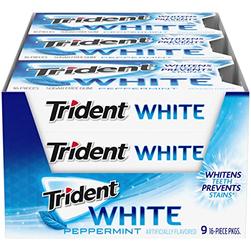 Trident White Peppermint Sugar Free Gum, 16 Count (Pack of 9)-UPStoxs