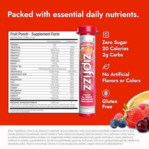 Zipfizz Daily Energy Drink Powder, Fruit Punch, 20 Pack 3-in-1 Sustained Energy, Rapid Hydration, and Essential Vitamins Sugar-Free Electrolyte Powder Contains Vitamin B-12 & Antioxidants-UPStoxs