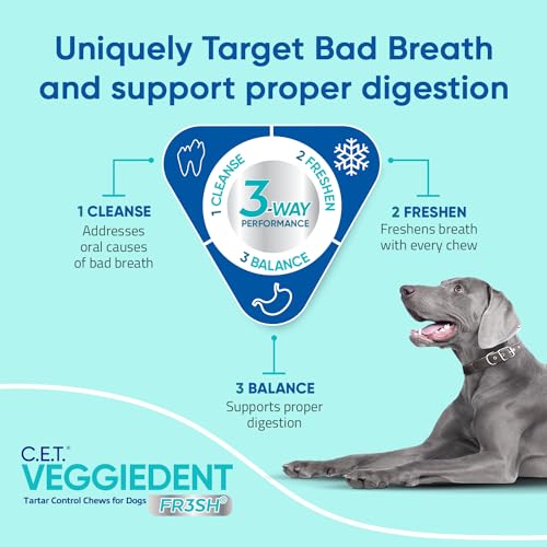 Virbac CET Veggiedent FR3SH Tartar Control Chews for Large Dogs Over 66 Pounds, Plant-Based Formula, 30 Count Bag-UPStoxs