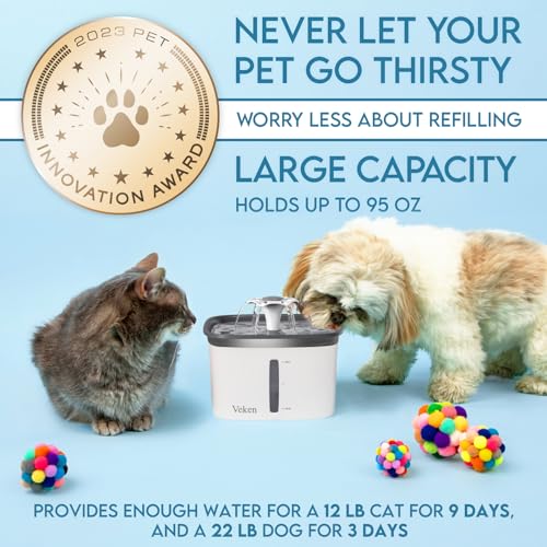 Veken 95oz/2.8L Pet Fountain, Automatic Cat Water Fountain Dog Water Dispenser with Replacement Filters for Cats, Dogs, Multiple Pets (Grey, Plastic)-UPStoxs