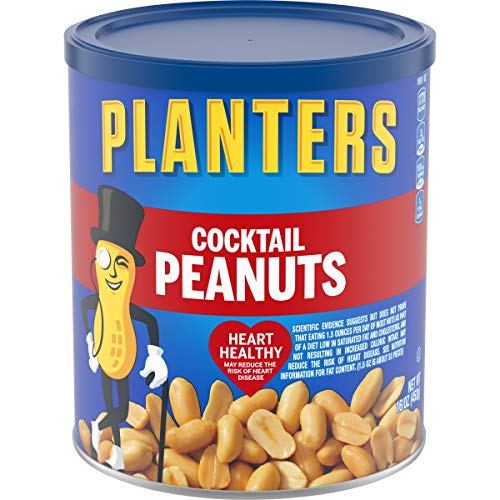 PLANTERS Salted Cocktail Peanuts, Party Snacks, Plant Based Protein 16oz (1 Canister)-UPStoxs