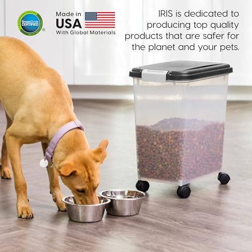 IRIS USA Airtight Dog Food Storage Container, Up to 30 lbs, Attachable Wheels, for Dog Cat Bird and other Pet Food Storage Bin, Keep Fresh, Easy Mobility, BPA Free, Black-UPStoxs