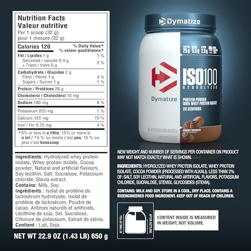 Dymatize ISO100 Hydrolyzed Protein Powder, 100% Whey Isolate, 25g of Protein, 5.5g BCAAs, Gluten Free, Fast Absorbing, Easy Digesting, Gourmet Chocolate, 20 Servings-UPStoxs