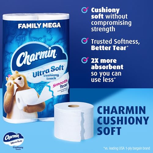 Charmin Ultra Soft Cushiony Touch Toilet Paper, 24 Family Mega Rolls = 123 Regular Rolls-UPStoxs