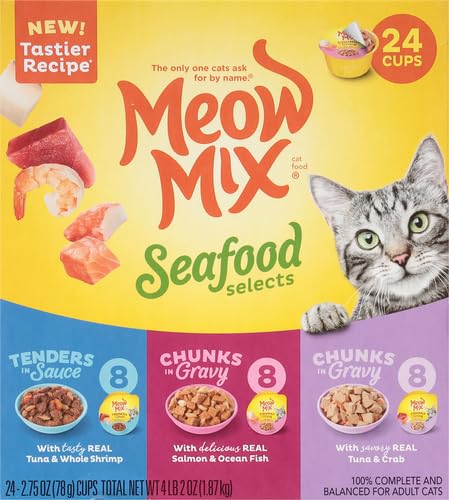 Meow Mix Seafood Selects Wet Cat Food Variety Pack, 2.75 Ounce (Pack of 24)-UPStoxs