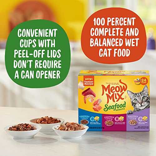 Meow Mix Seafood Selects Wet Cat Food Variety Pack, 2.75 Ounce (Pack of 24)-UPStoxs