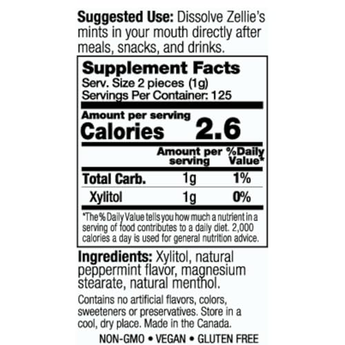 Zellie's | 100% Xylitol Sugar Free Cool Mint Breath Mints | Non-GMO, Low-Calorie, Gluten Free, Vegan & Kosher Mints (250 Count - Pack of 1)-UPStoxs